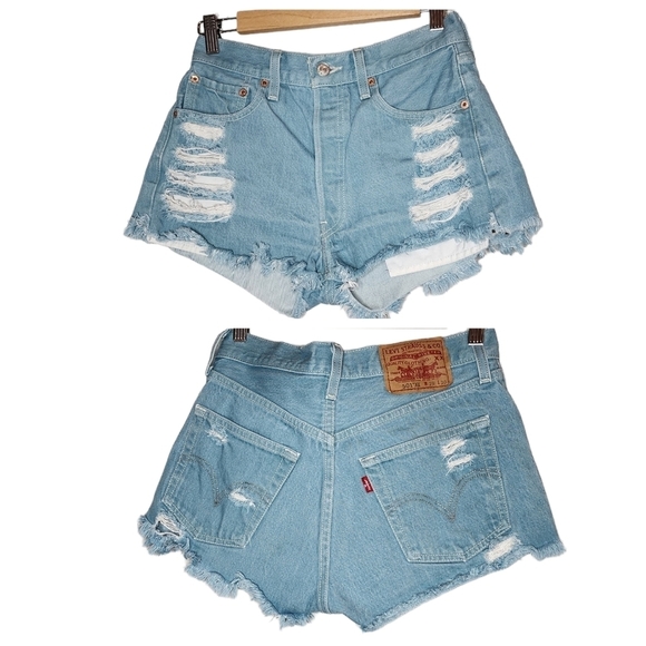 Levi's 501 Cut Off Denin Shorts Button Fly Estimated Size 26 Vintage - Picture 1 of 14